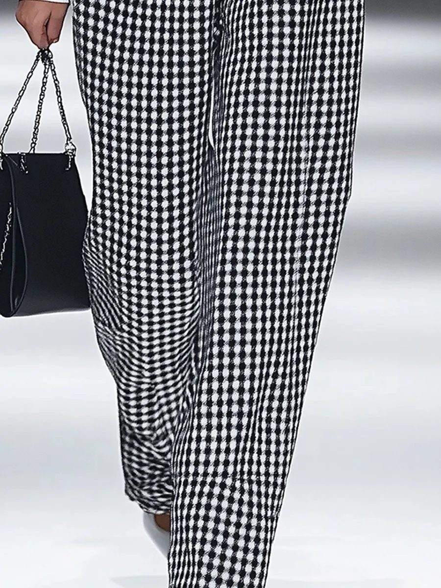 【24-hour shipping】Fashion Retro Houndstooth Pocket Straight Pants