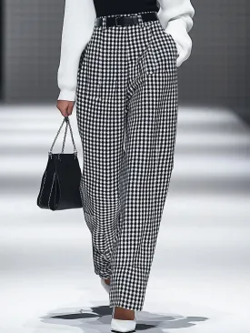 【24-hour shipping】Fashion Retro Houndstooth Pocket Straight Pants