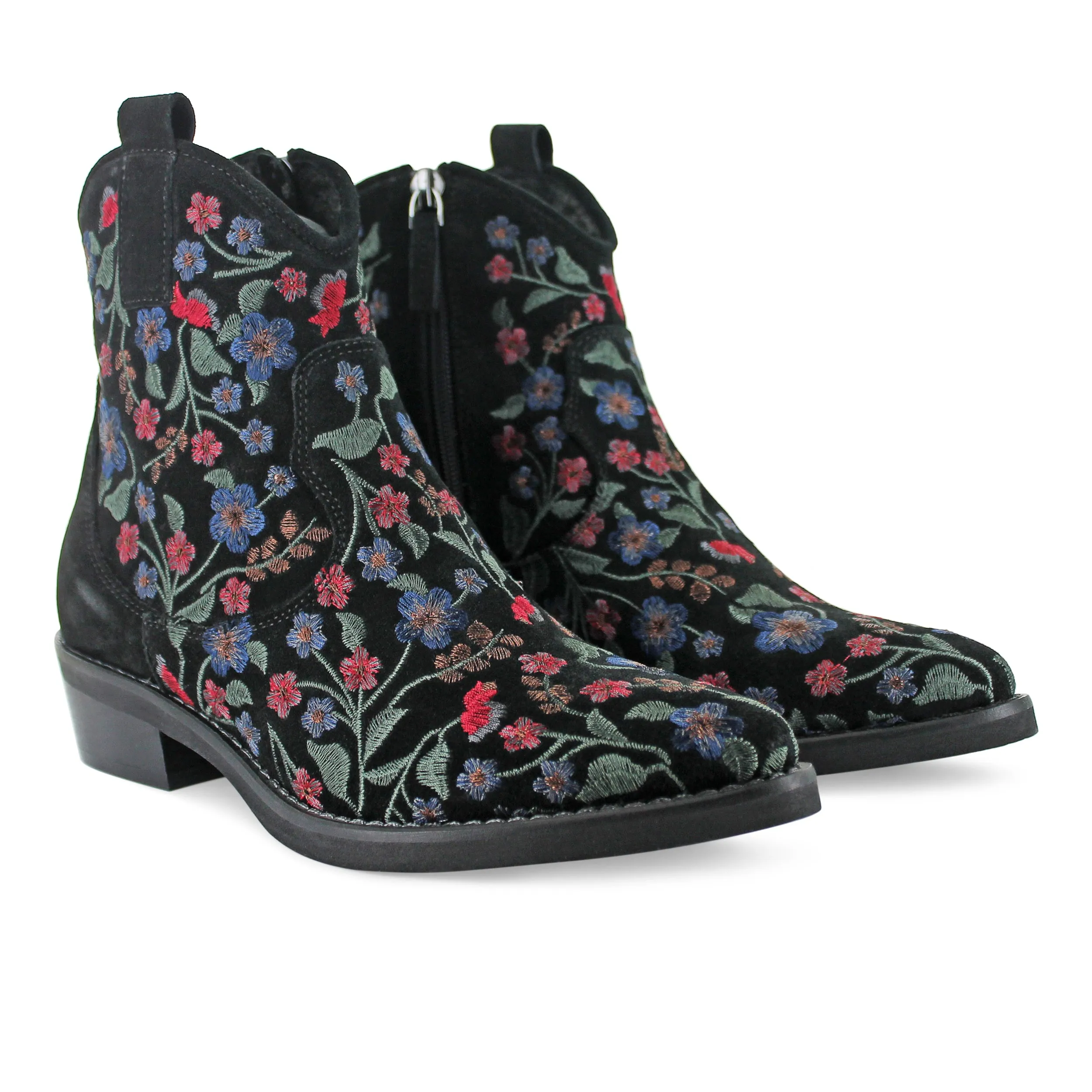 374Z15 - Black Floral Suede Cowboy