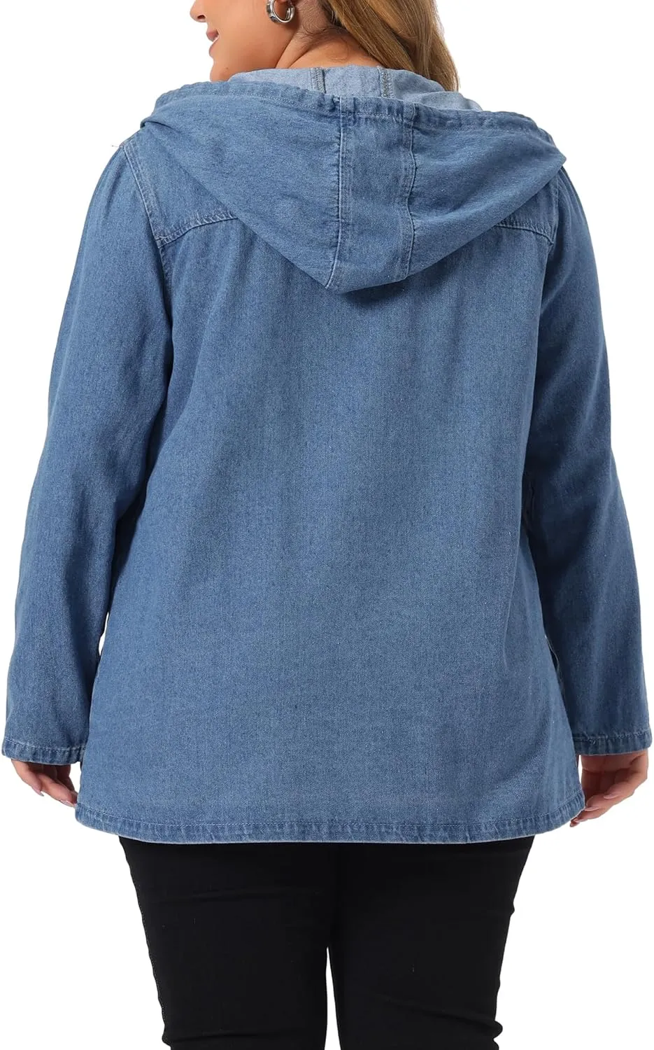 Agnes Orinda Plus Size Denim Jackets with Hood for Women Layered Drawstring Utility Pockets Jean Jacket