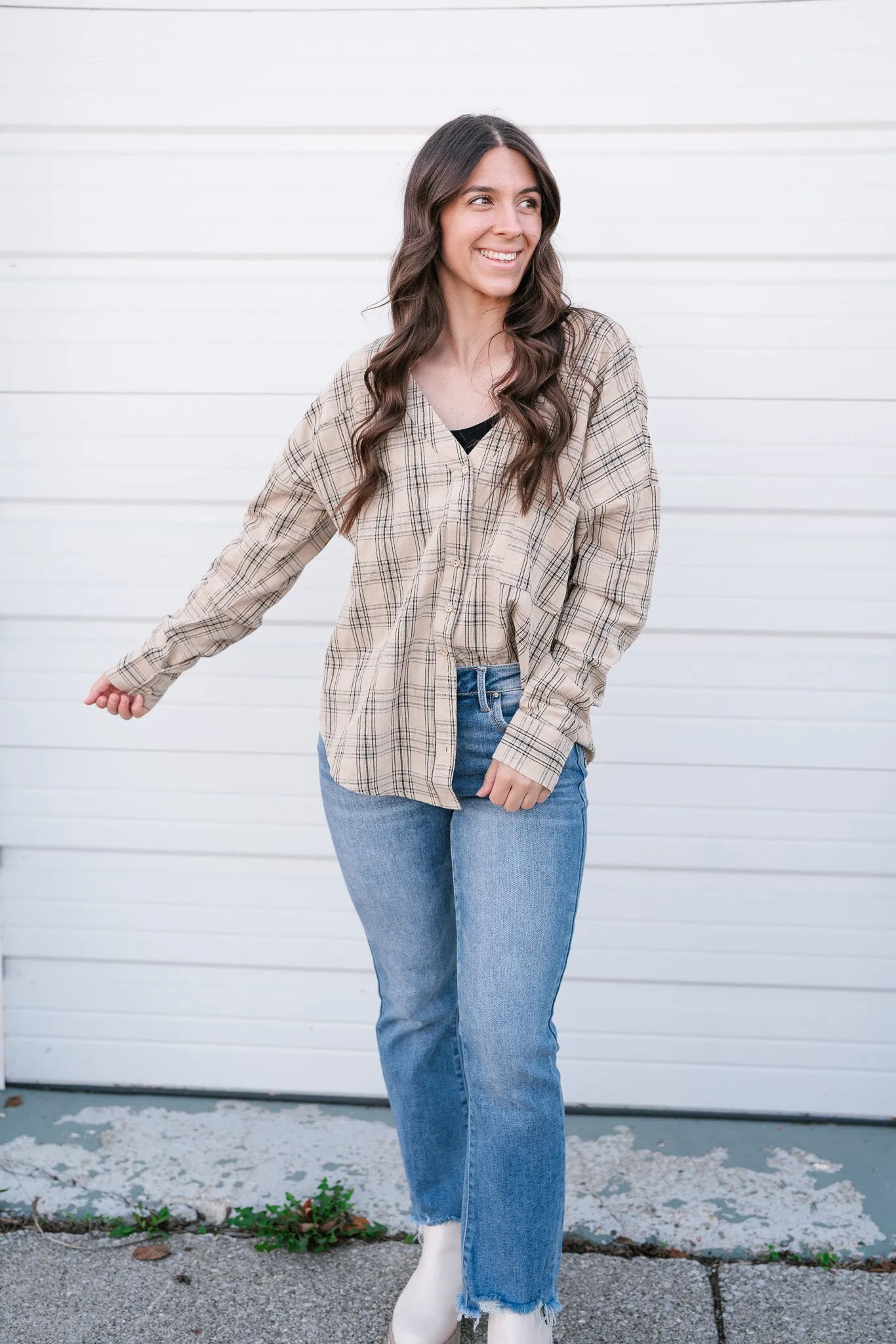 All Over The Grid Tie Plaid Top