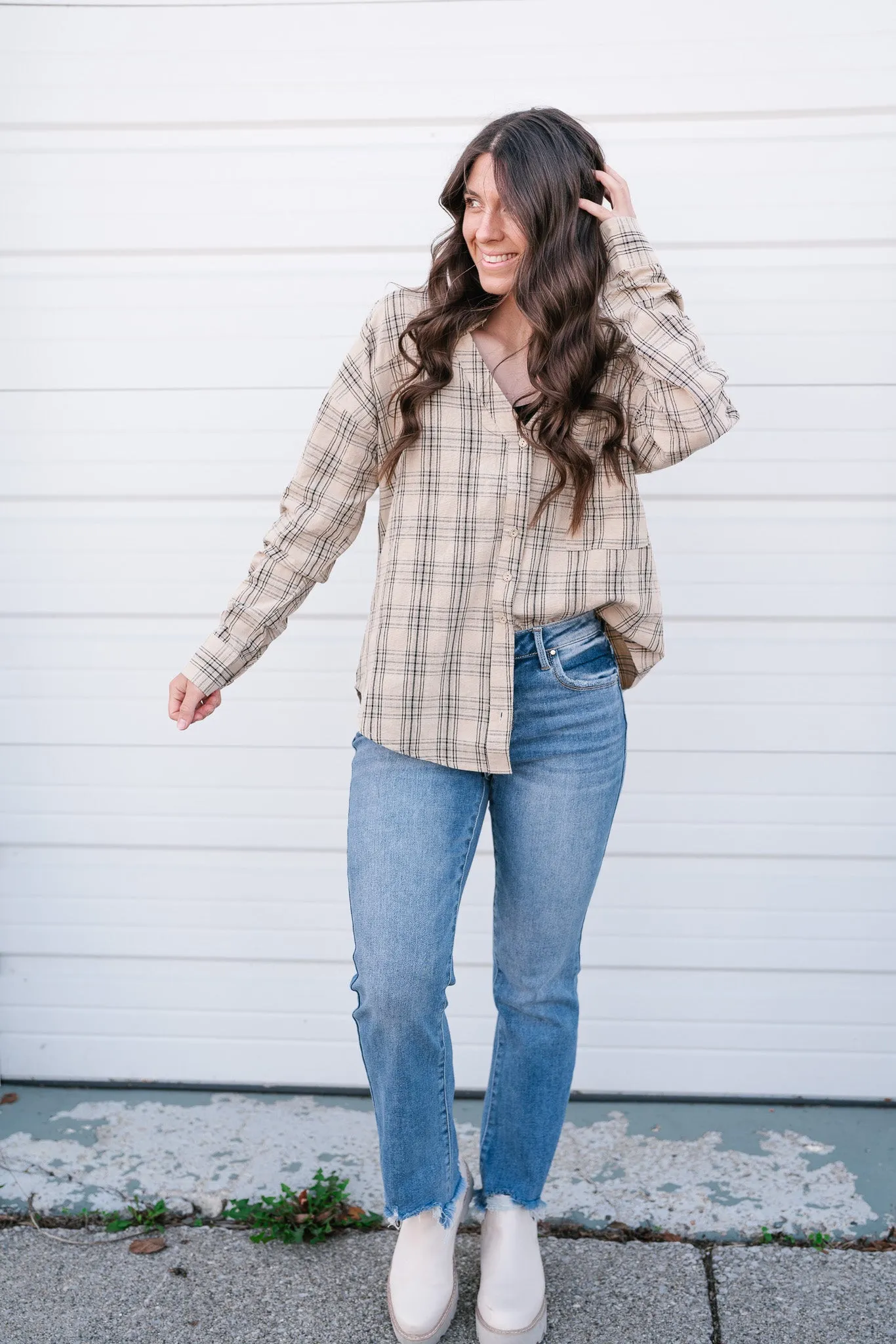 All Over The Grid Tie Plaid Top