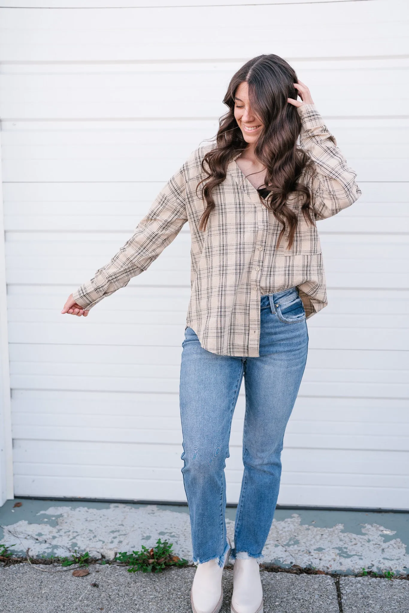 All Over The Grid Tie Plaid Top