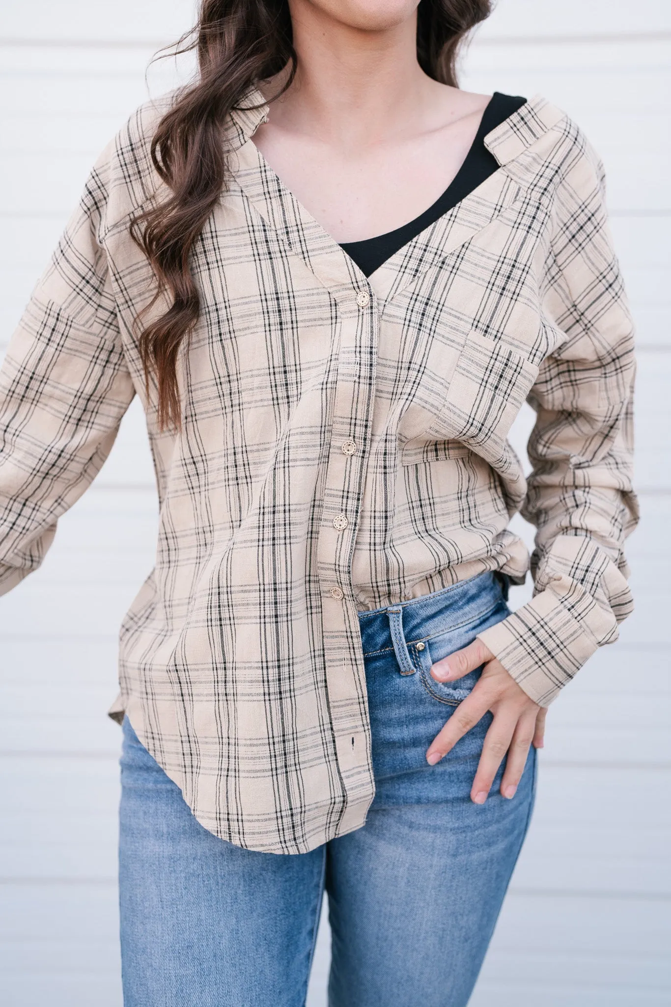 All Over The Grid Tie Plaid Top