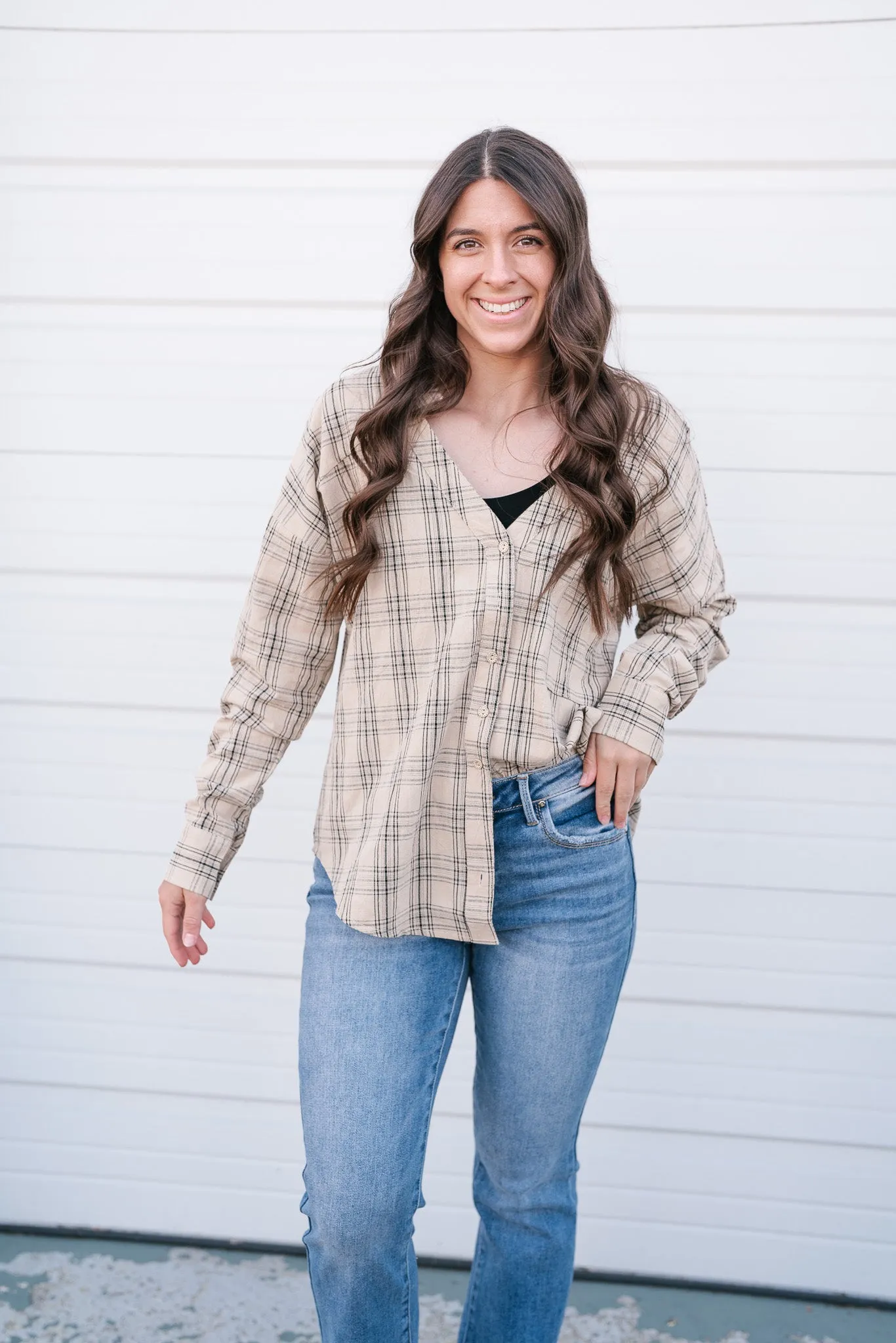 All Over The Grid Tie Plaid Top