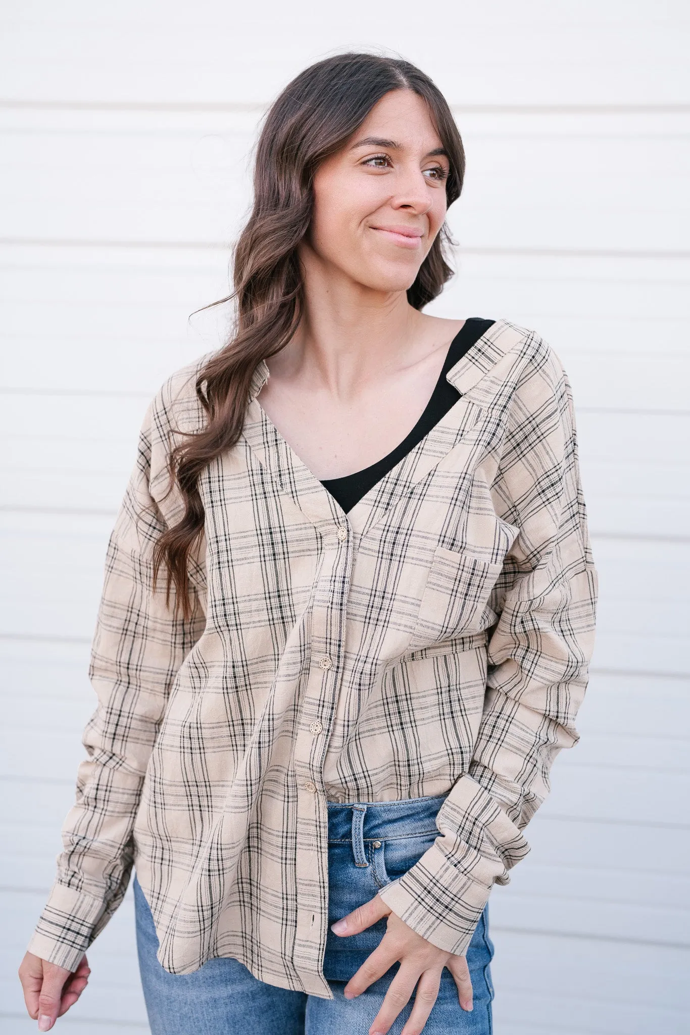 All Over The Grid Tie Plaid Top