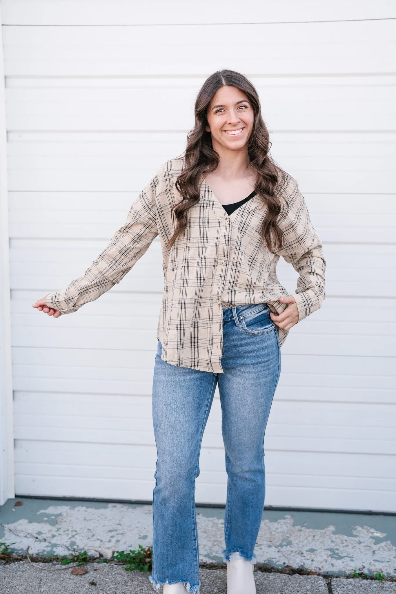 All Over The Grid Tie Plaid Top