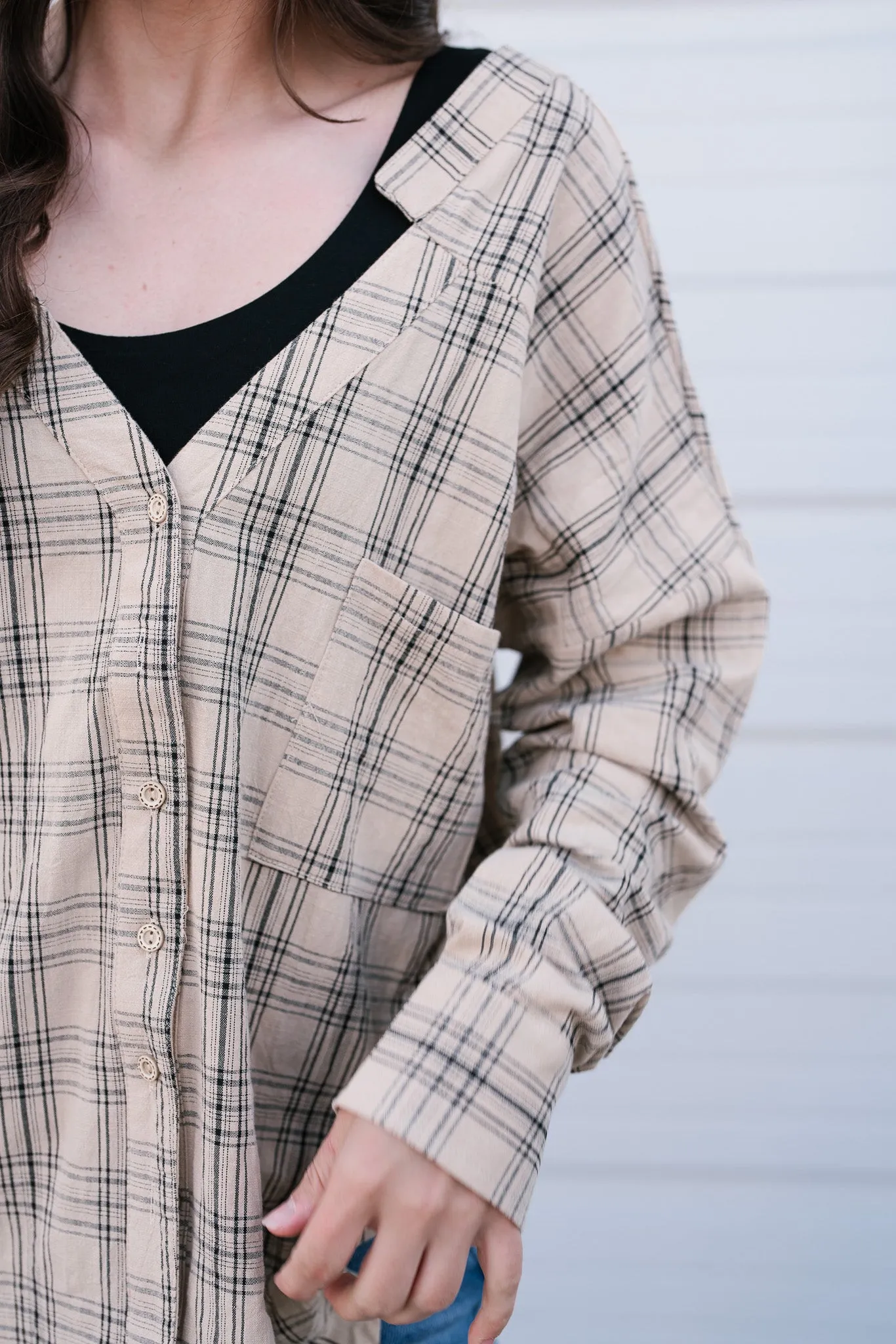 All Over The Grid Tie Plaid Top