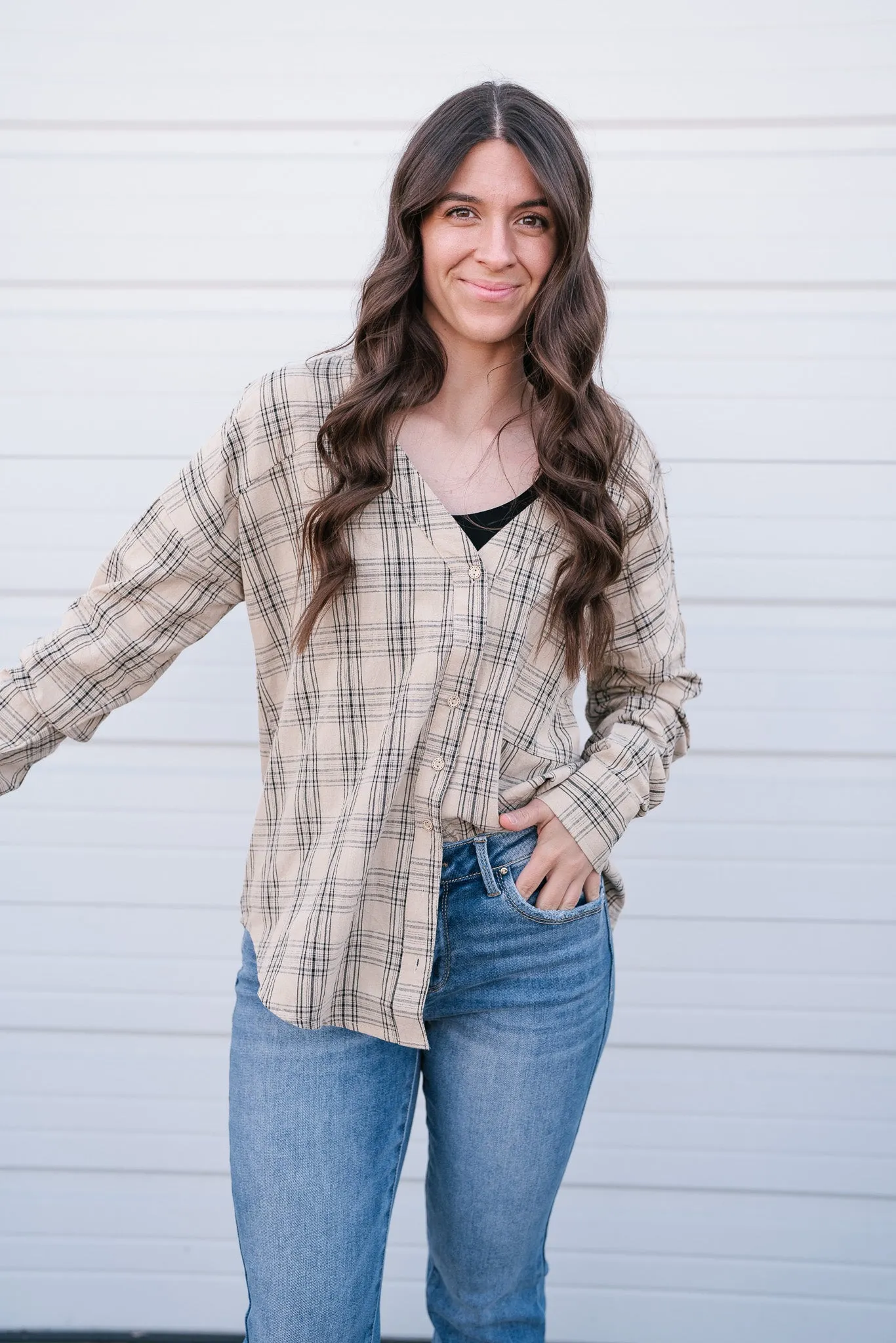 All Over The Grid Tie Plaid Top