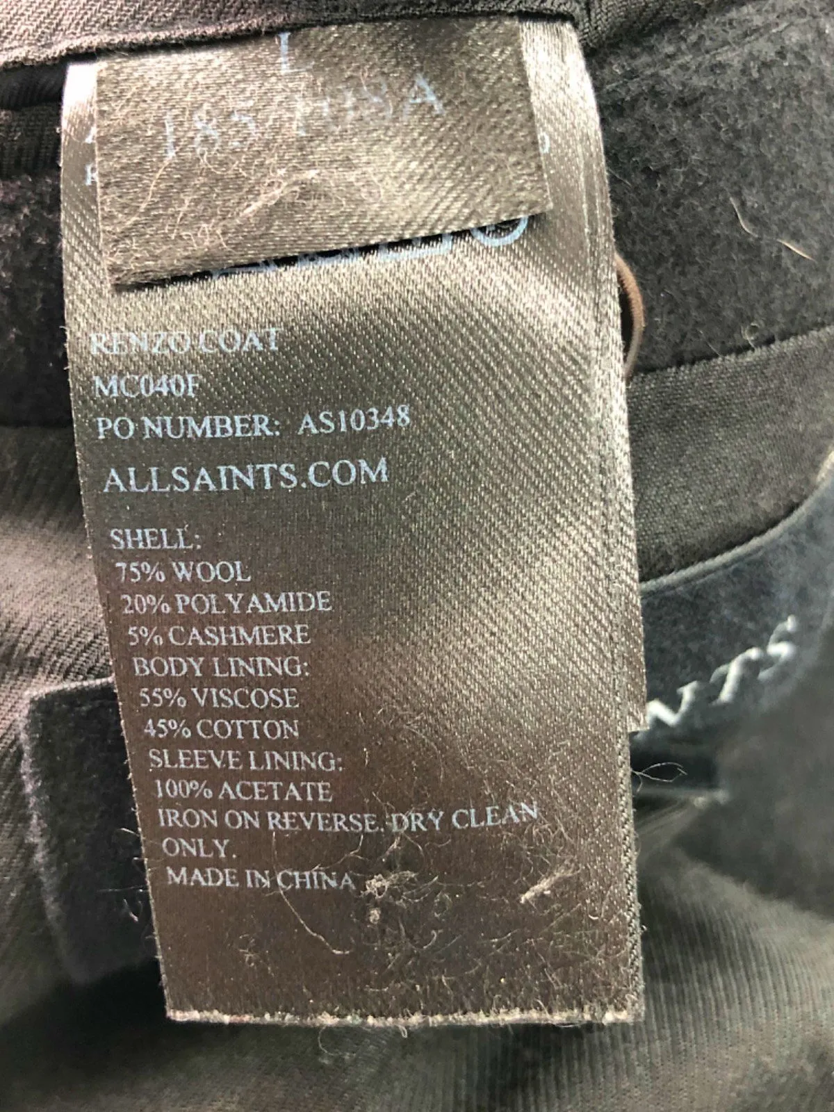 AllSaints Black Renzo Coat UK 40