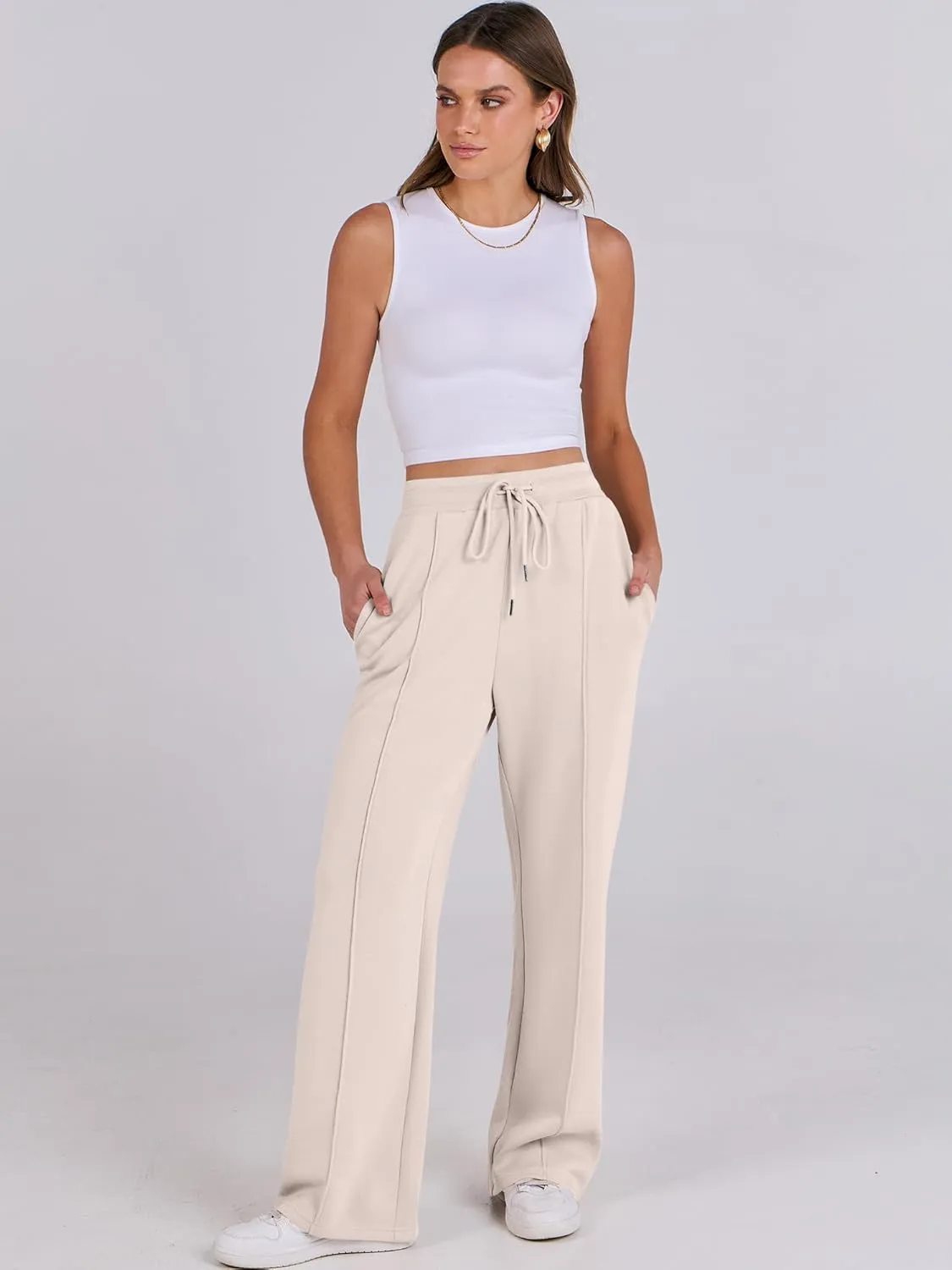 ANRABESS Women's Wide Leg Sweatpants High Waist Baggy Flared Pants Drawstring Athletic Joggers Sweat Pants