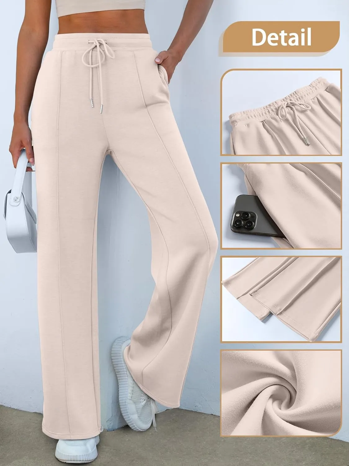 ANRABESS Women's Wide Leg Sweatpants High Waist Baggy Flared Pants Drawstring Athletic Joggers Sweat Pants
