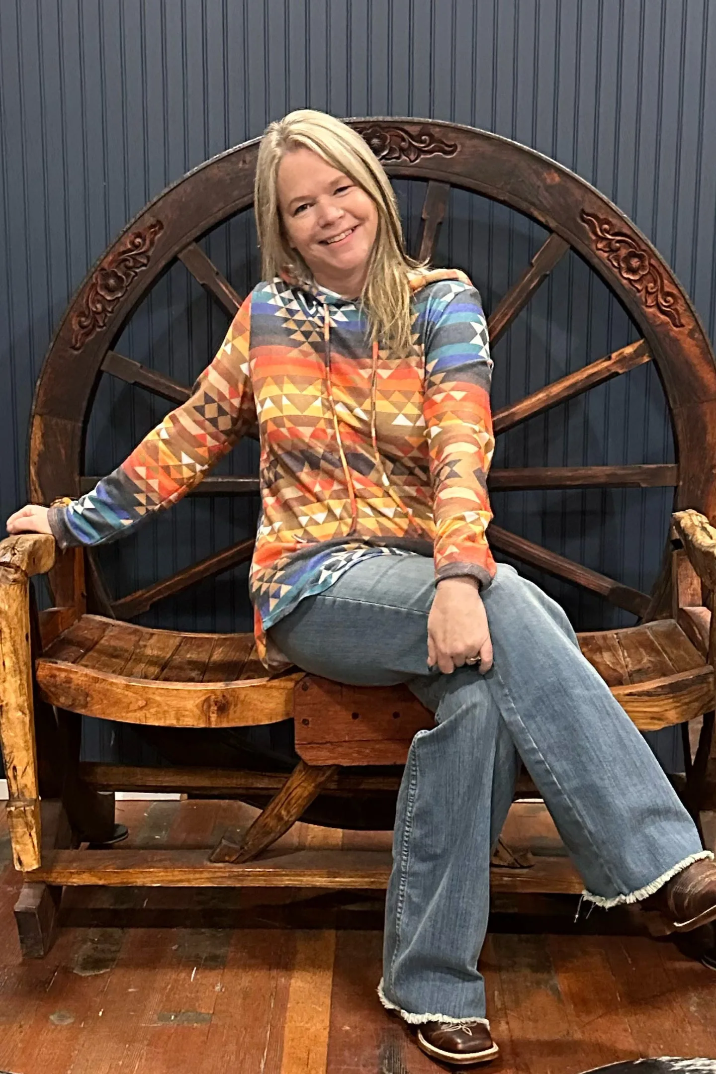 Aztec Print Relaxed Fit Ultra Soft Hoodie Rust/Mocha
