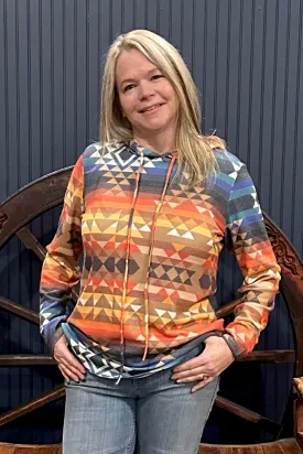 Aztec Print Relaxed Fit Ultra Soft Hoodie Rust/Mocha