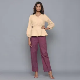 Beige Warm Cotton Flannel Elasticated Wrap Top