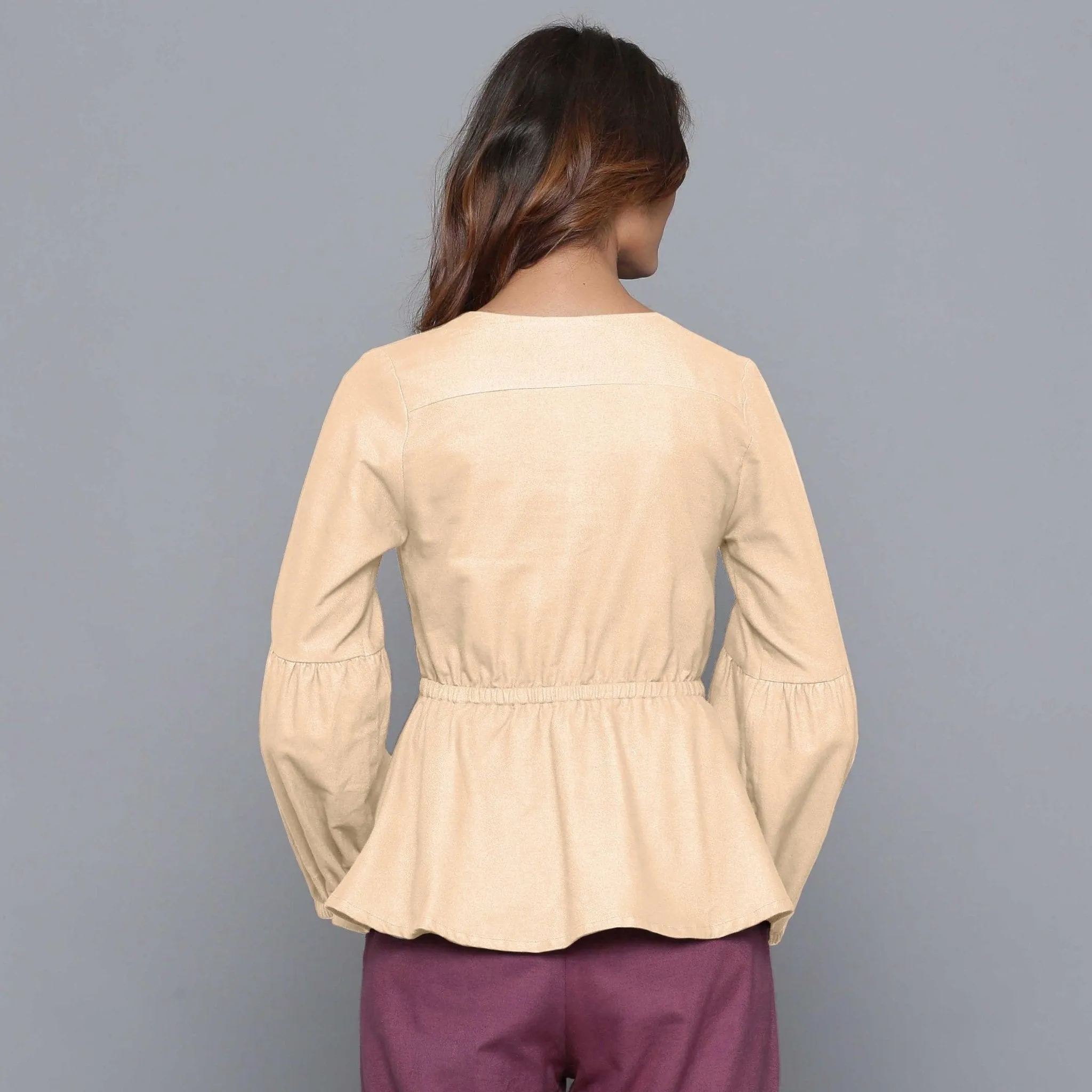 Beige Warm Cotton Flannel Elasticated Wrap Top