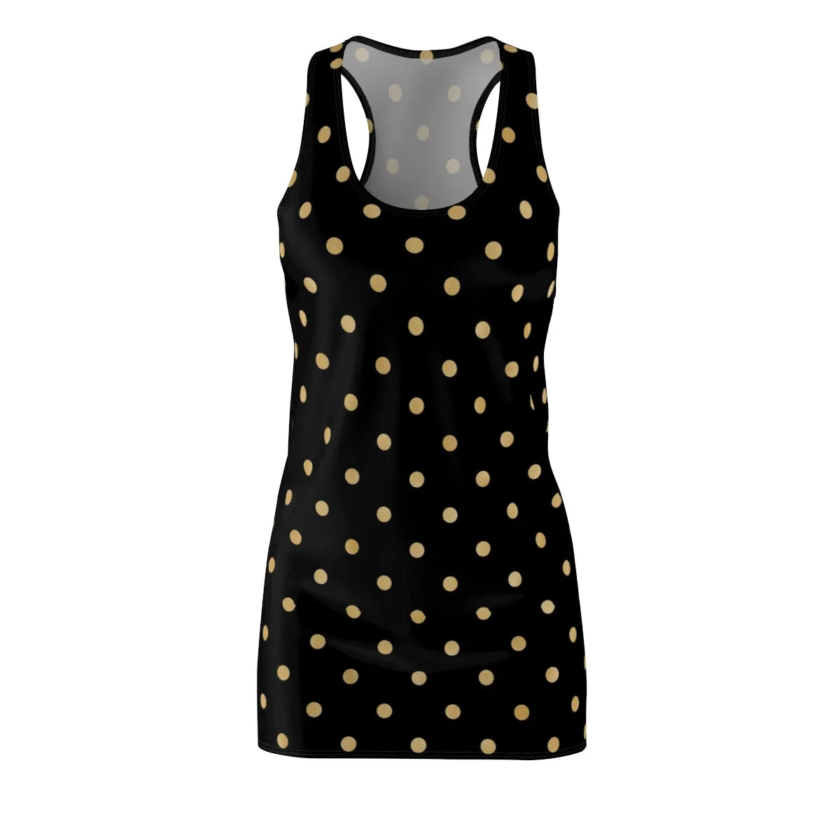 Black and Gold Polka Dot Women's Cut & Sew Racerback Dress