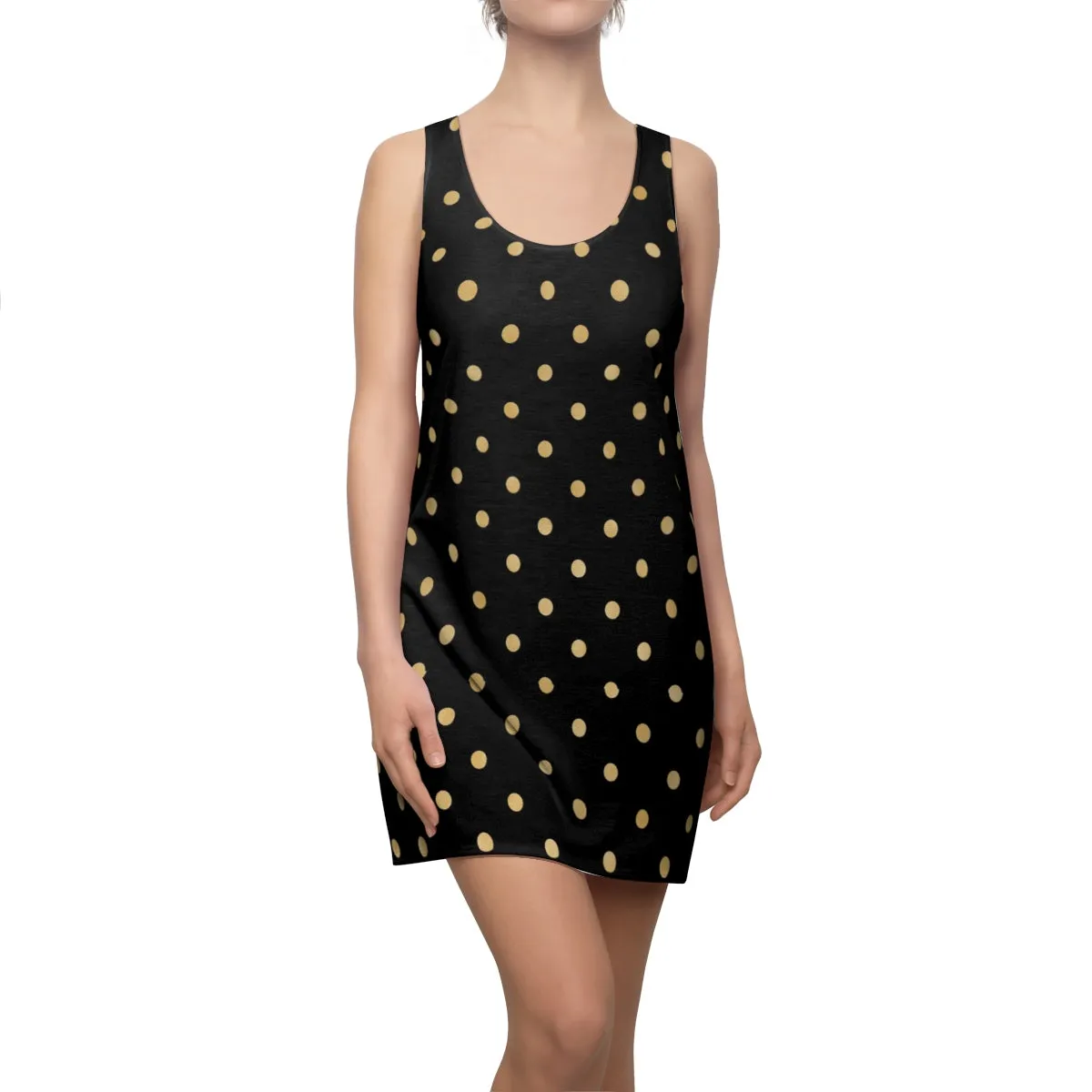 Black and Gold Polka Dot Women's Cut & Sew Racerback Dress