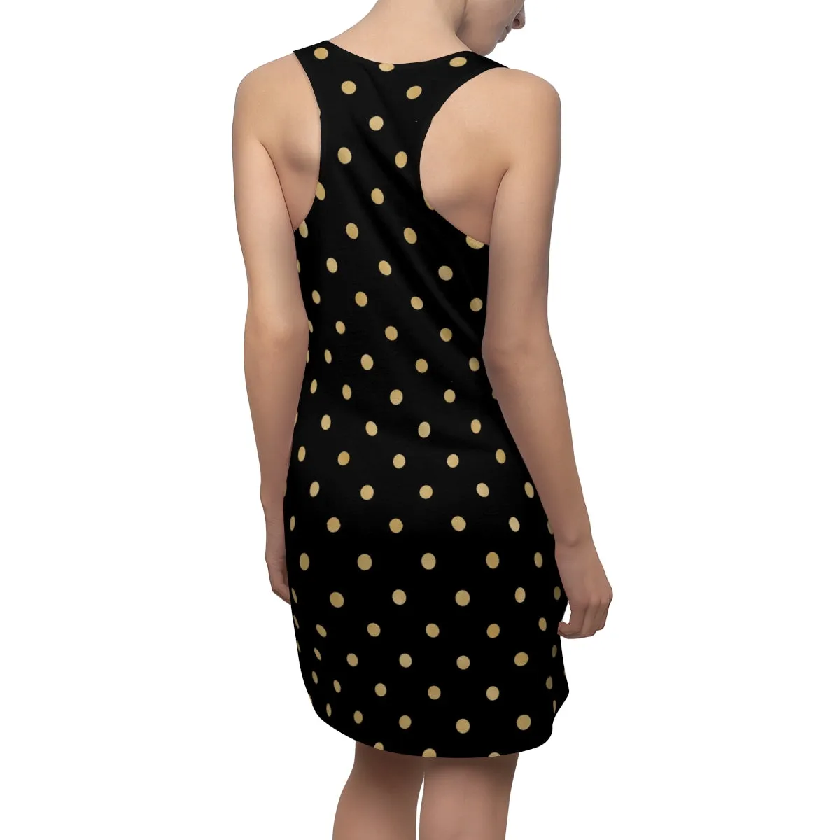 Black and Gold Polka Dot Women's Cut & Sew Racerback Dress