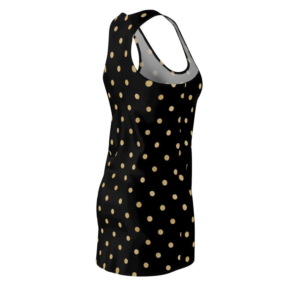 Black and Gold Polka Dot Women's Cut & Sew Racerback Dress