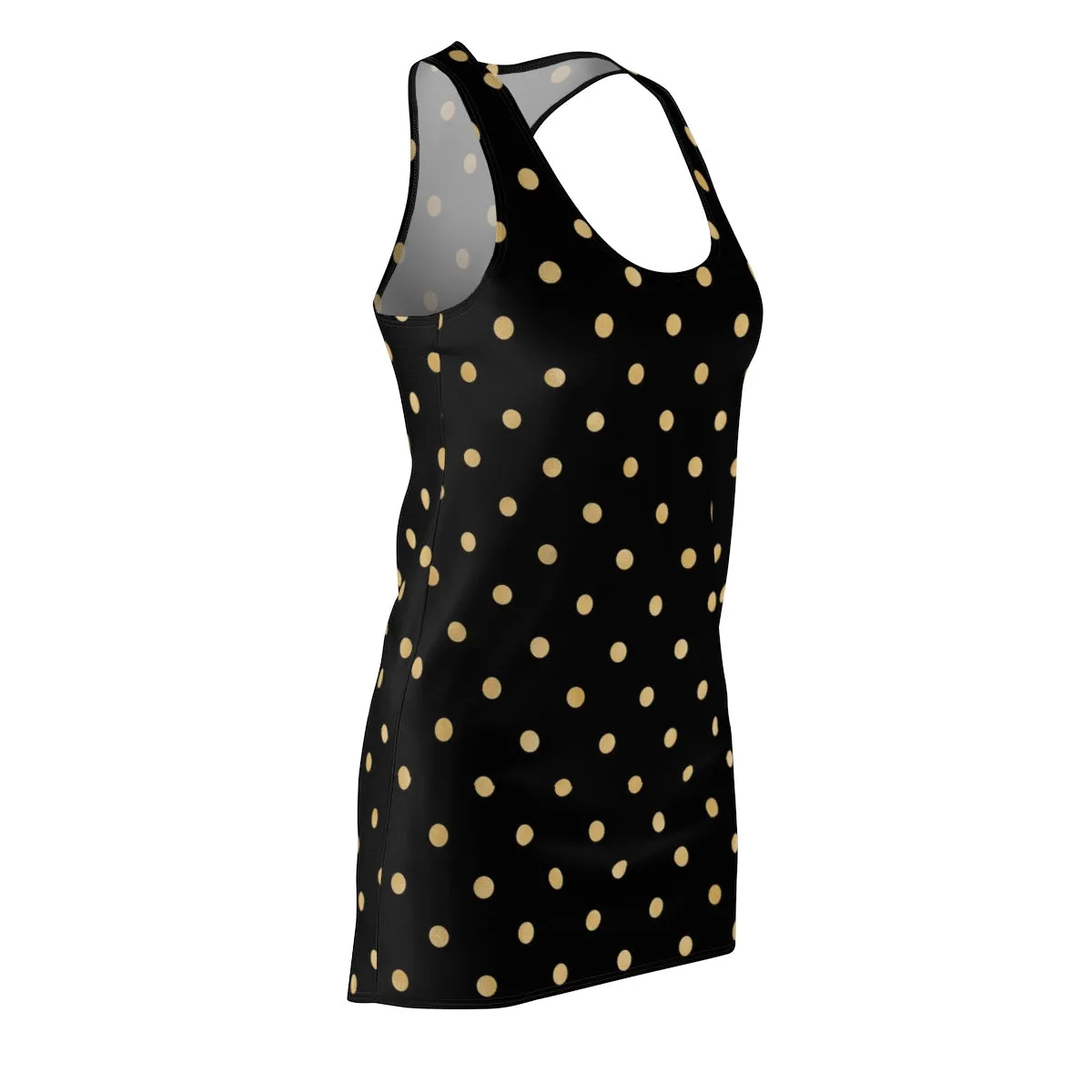 Black and Gold Polka Dot Women's Cut & Sew Racerback Dress