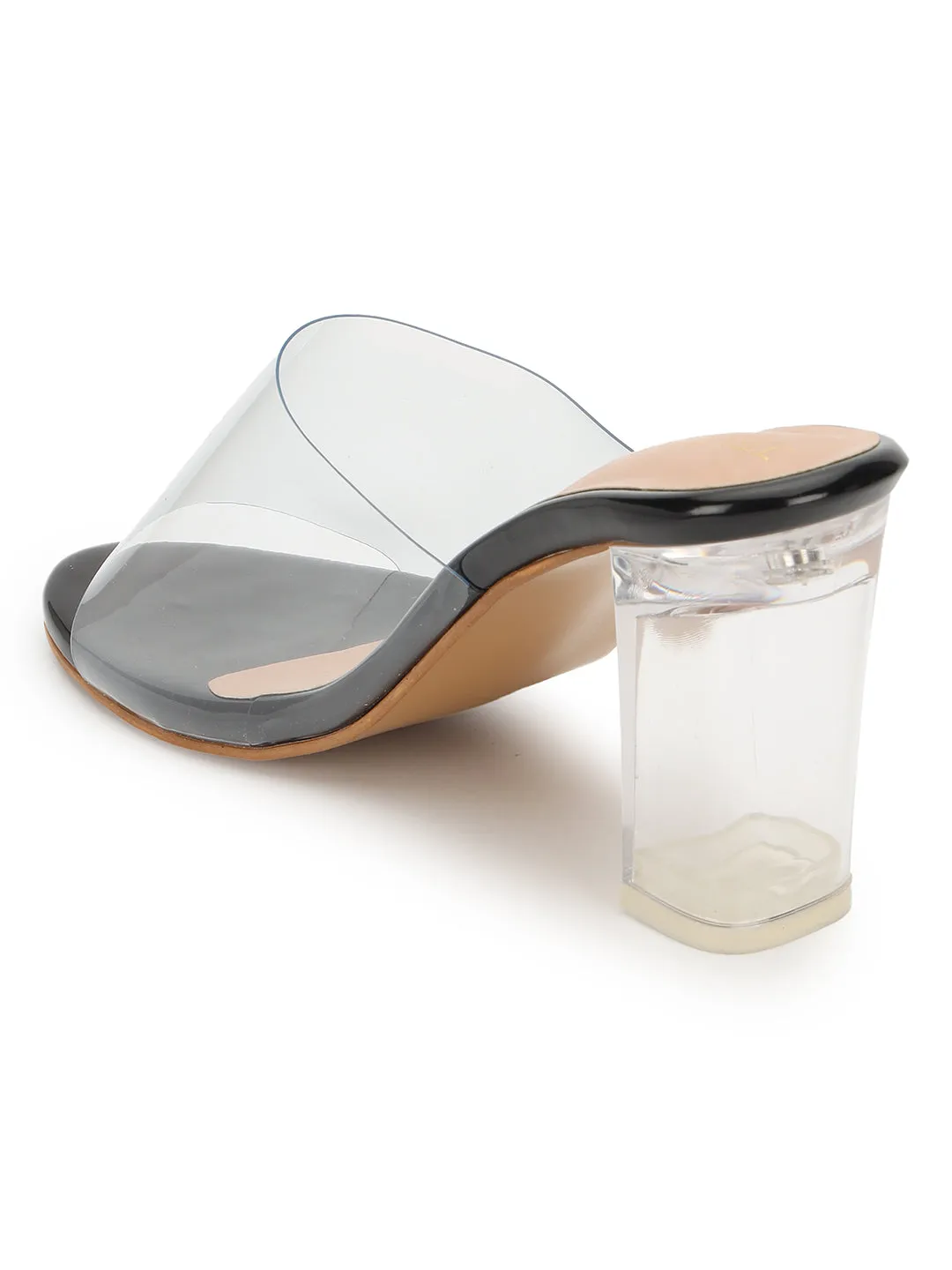 Black Perspex Stylish Slip-On Block Mules (TC-NK-006-BLK)