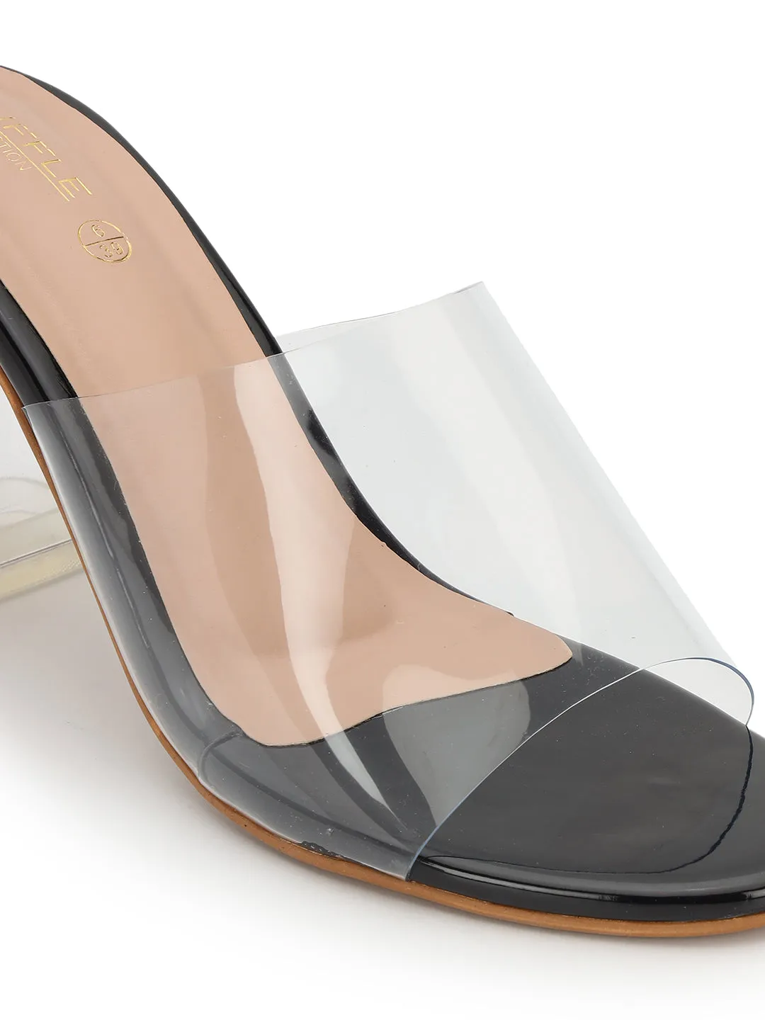 Black Perspex Stylish Slip-On Block Mules (TC-NK-006-BLK)