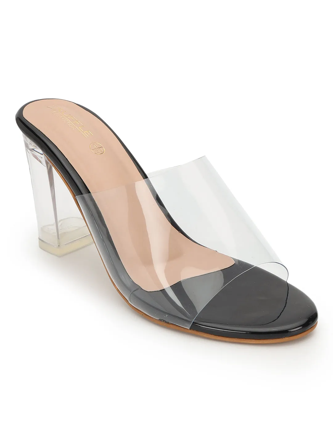 Black Perspex Stylish Slip-On Block Mules (TC-NK-006-BLK)