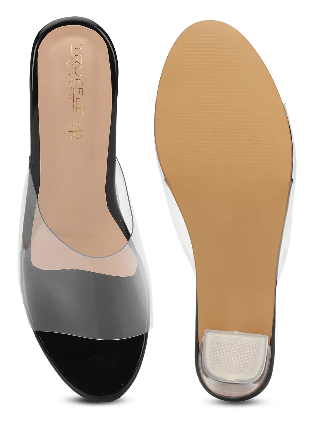 Black Perspex Stylish Slip-On Block Mules (TC-NK-006-BLK)