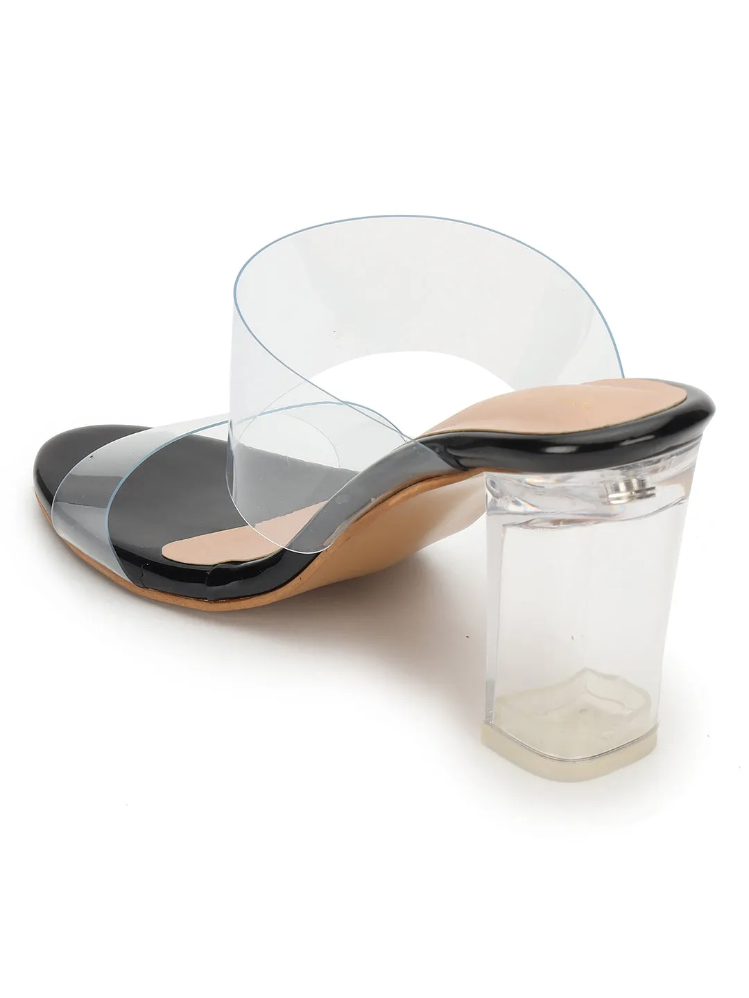 Black Perspex Stylish Slip-On Block Mules (TC-NK-007-BLK)