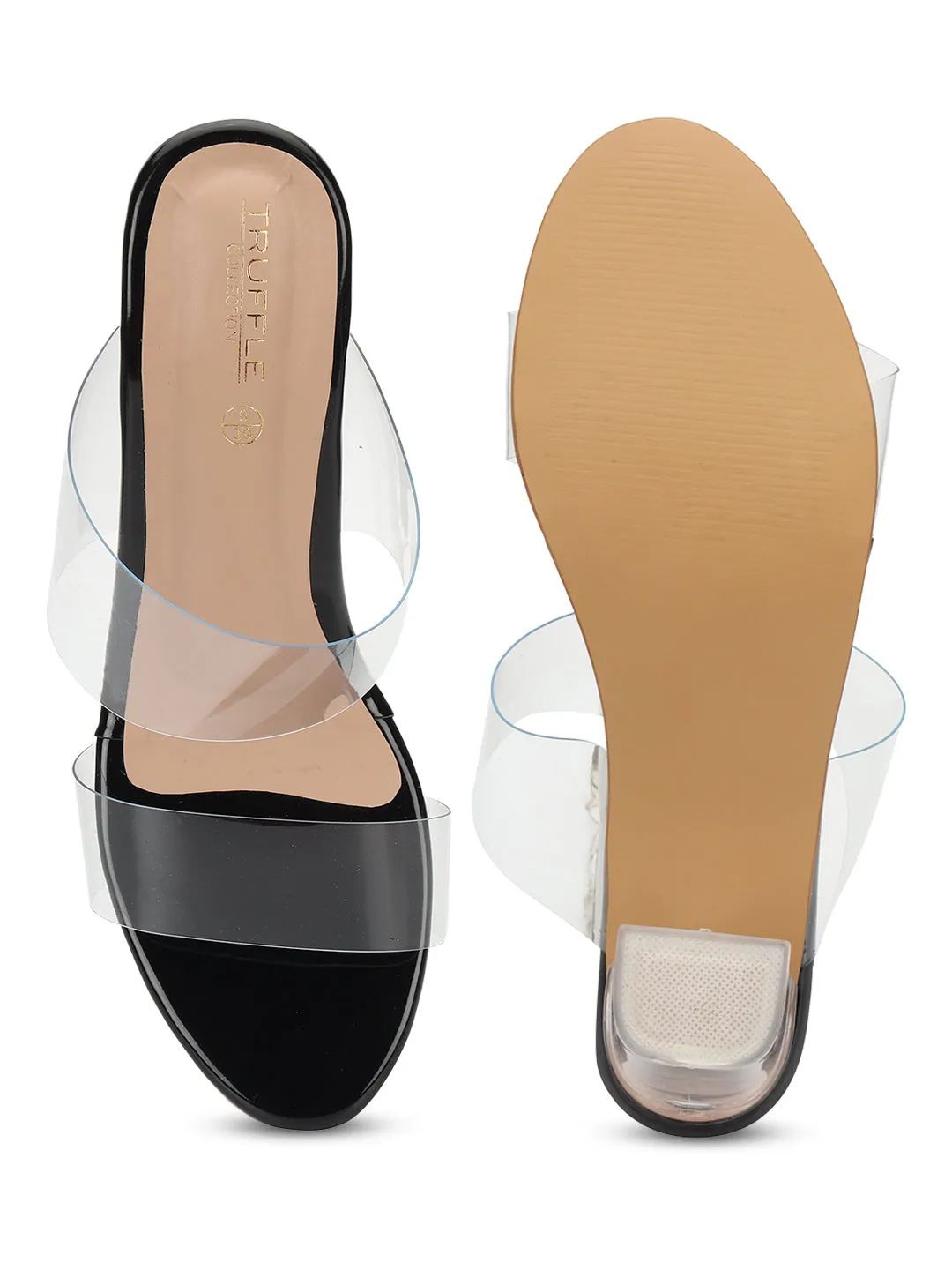 Black Perspex Stylish Slip-On Block Mules (TC-NK-007-BLK)
