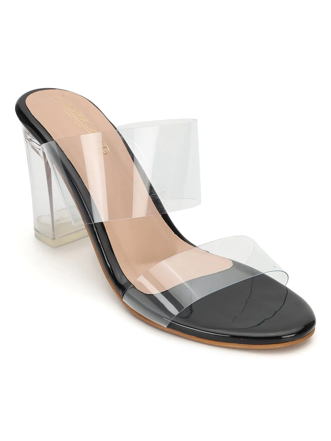 Black Perspex Stylish Slip-On Block Mules (TC-NK-007-BLK)