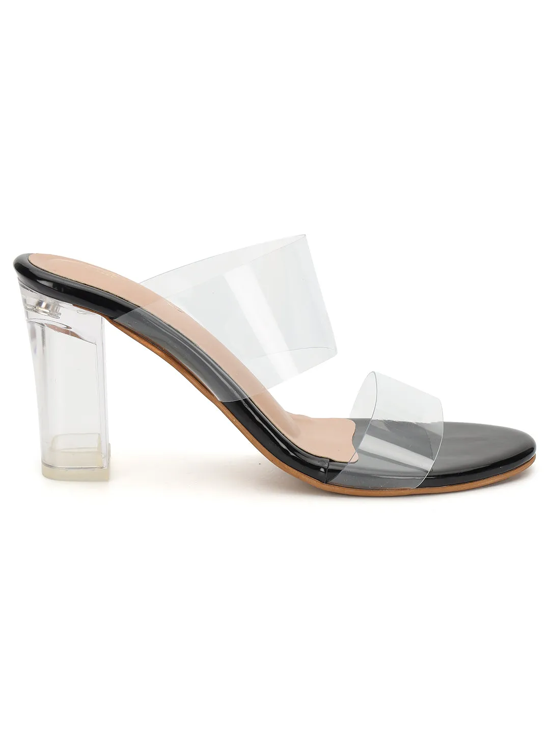 Black Perspex Stylish Slip-On Block Mules (TC-NK-007-BLK)