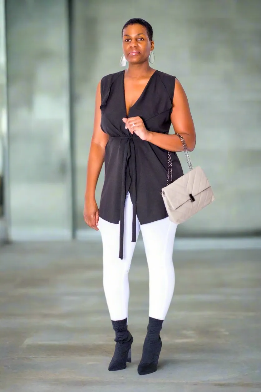 Black Sleeveless Vest with Belt
