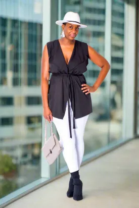 Black Sleeveless Vest with Belt