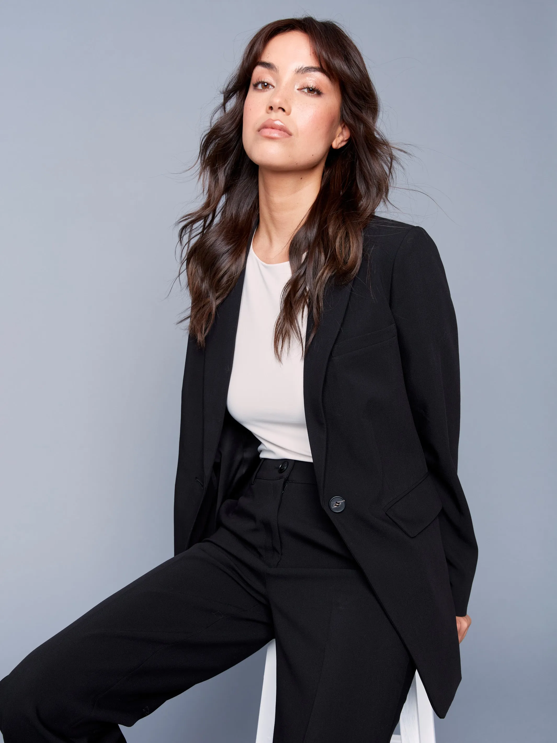 Blazer With Ruched Back - Black