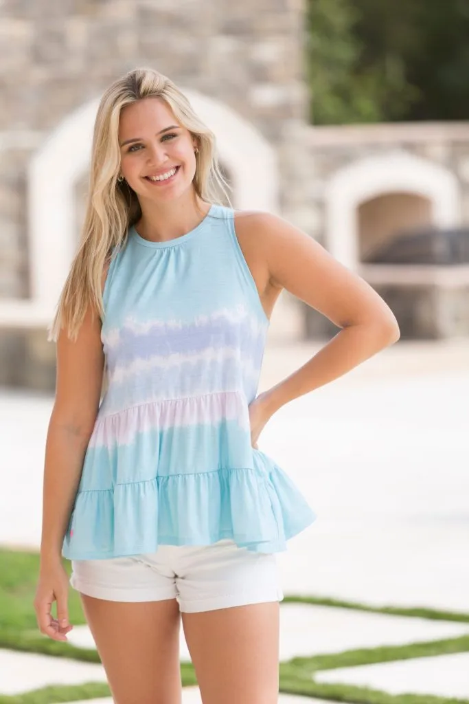 Blue Tie Dye Gather Tank Top