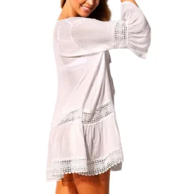 Boho White Crochet Bell Sleeve Beach Tunic