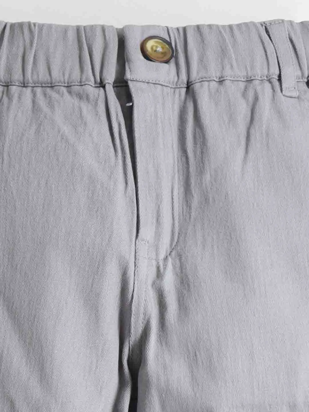Boys Grey Solid Twill Chinos