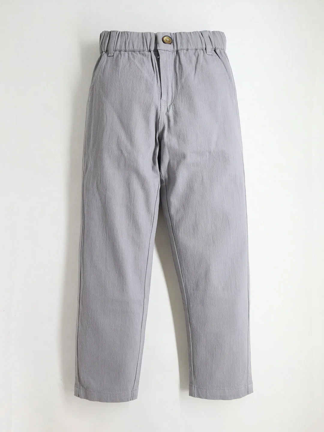 Boys Grey Solid Twill Chinos