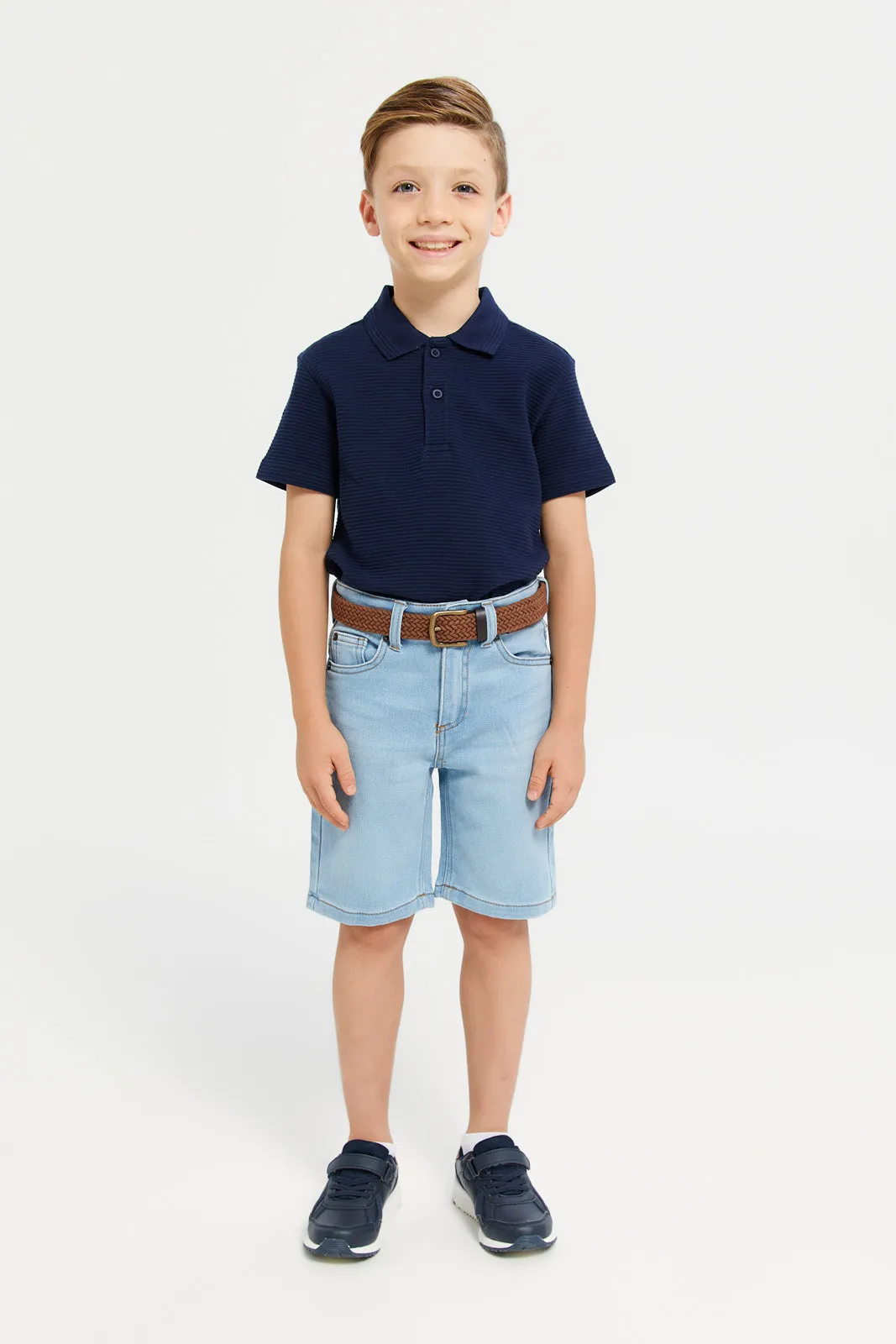 Boys Junior Short Sleeve Navy Polo T-Shirt