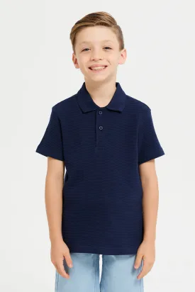 Boys Junior Short Sleeve Navy Polo T-Shirt