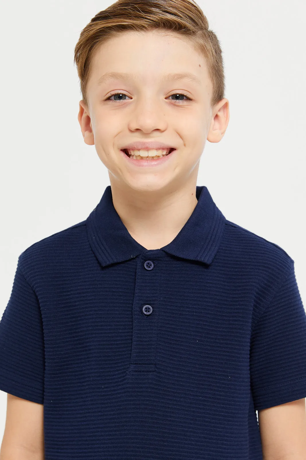 Boys Junior Short Sleeve Navy Polo T-Shirt