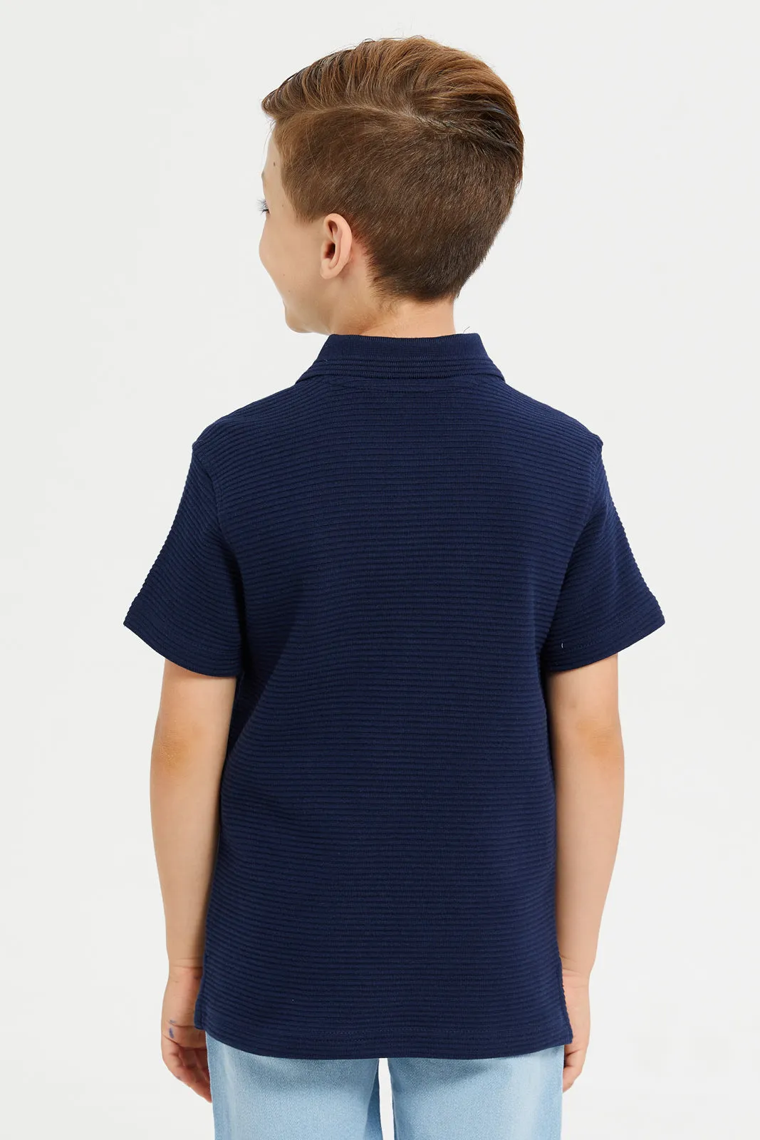 Boys Junior Short Sleeve Navy Polo T-Shirt