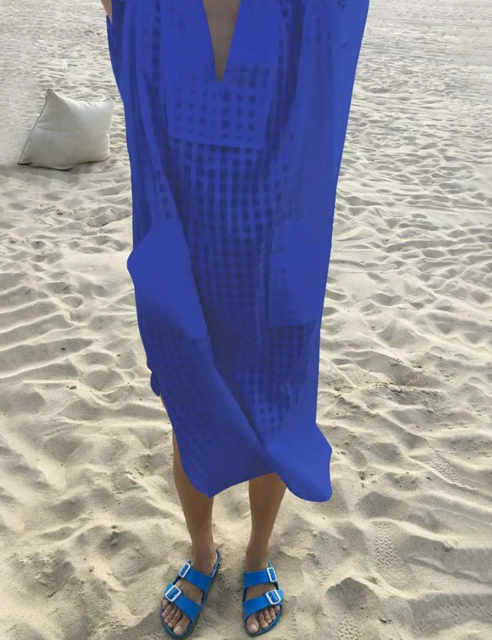 Bsubseach Women Plaid Swimsuit Cover Up V Neck Kaftan Dresses Caftan Maxi Dress