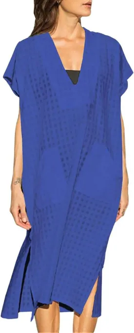 Bsubseach Women Plaid Swimsuit Cover Up V Neck Kaftan Dresses Caftan Maxi Dress