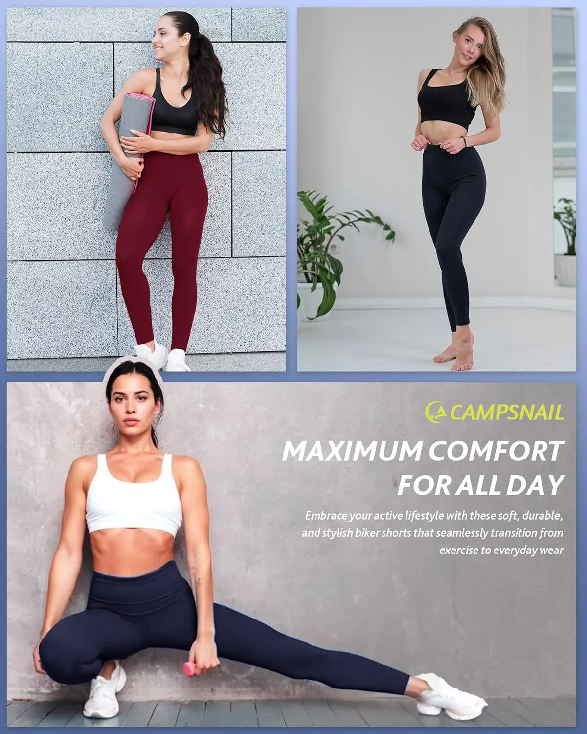 CAMPSNAIL 4 Pack Leggings for Women - High Waisted Tummy Control Yoga Pants for Workout Gym Black Leggings Plus Size Dance