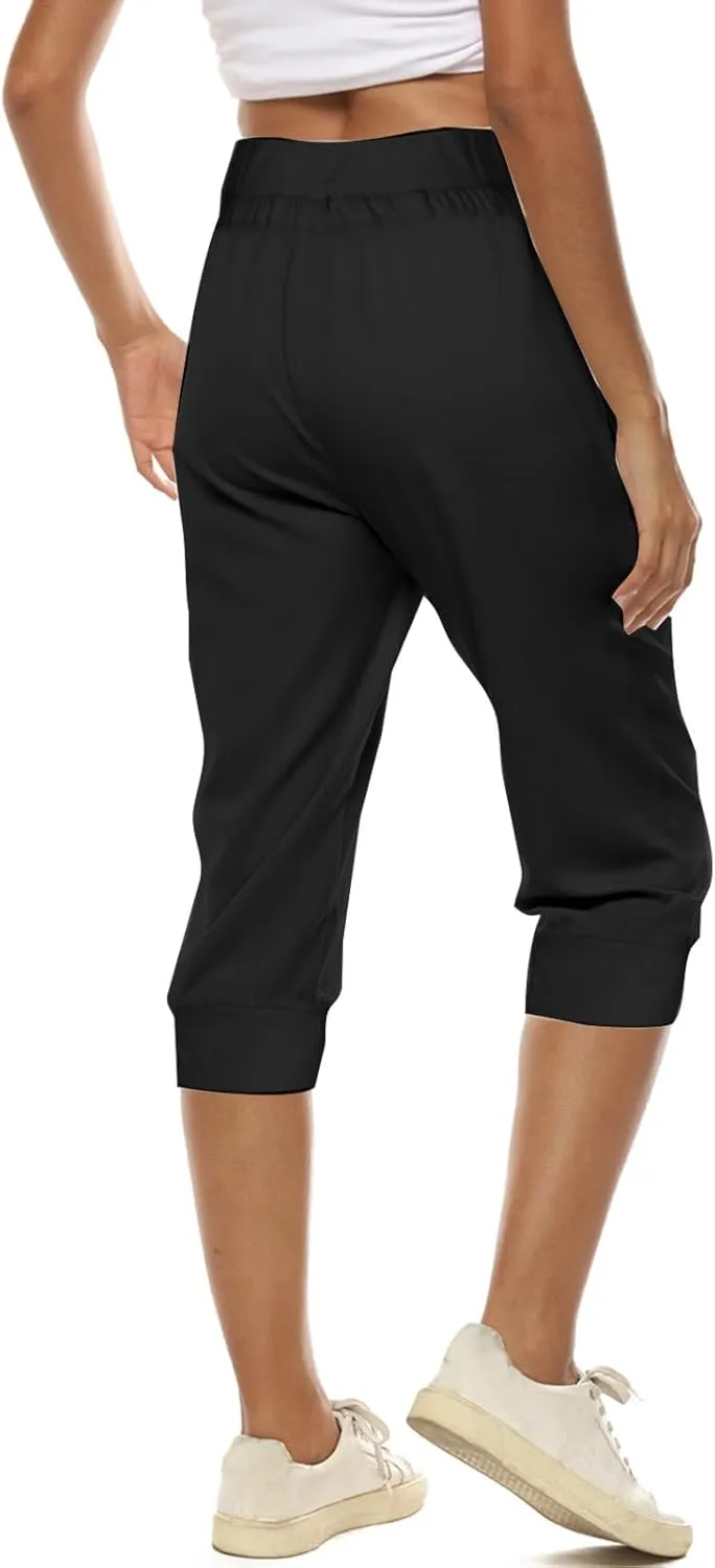 Capri Joggers for Women with Pockets High Waisted Drawstring Pants Baggy Sports Sweatpants Button Active Lounge Pants