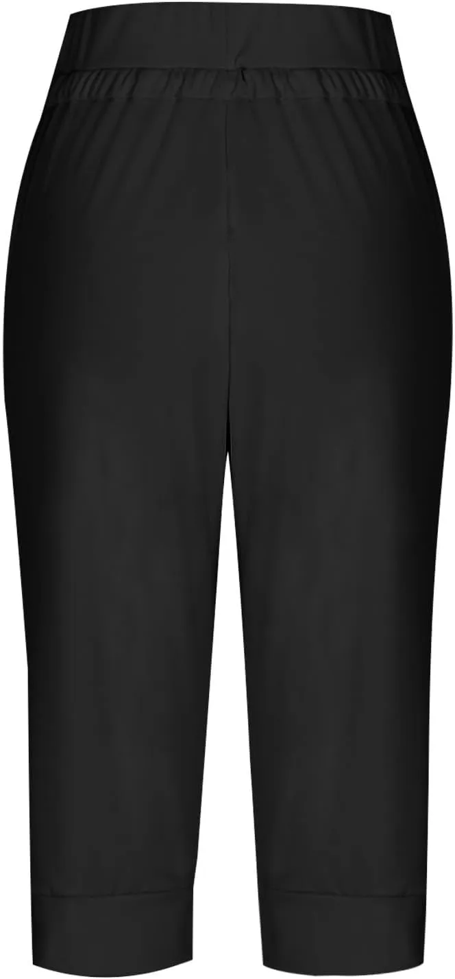 Capri Joggers for Women with Pockets High Waisted Drawstring Pants Baggy Sports Sweatpants Button Active Lounge Pants