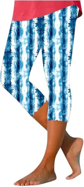 Capri Leggings for Women 2025 Floral Print High Waist Capris Tummy Control Knee Length Yoga Pants Cropped Trouser